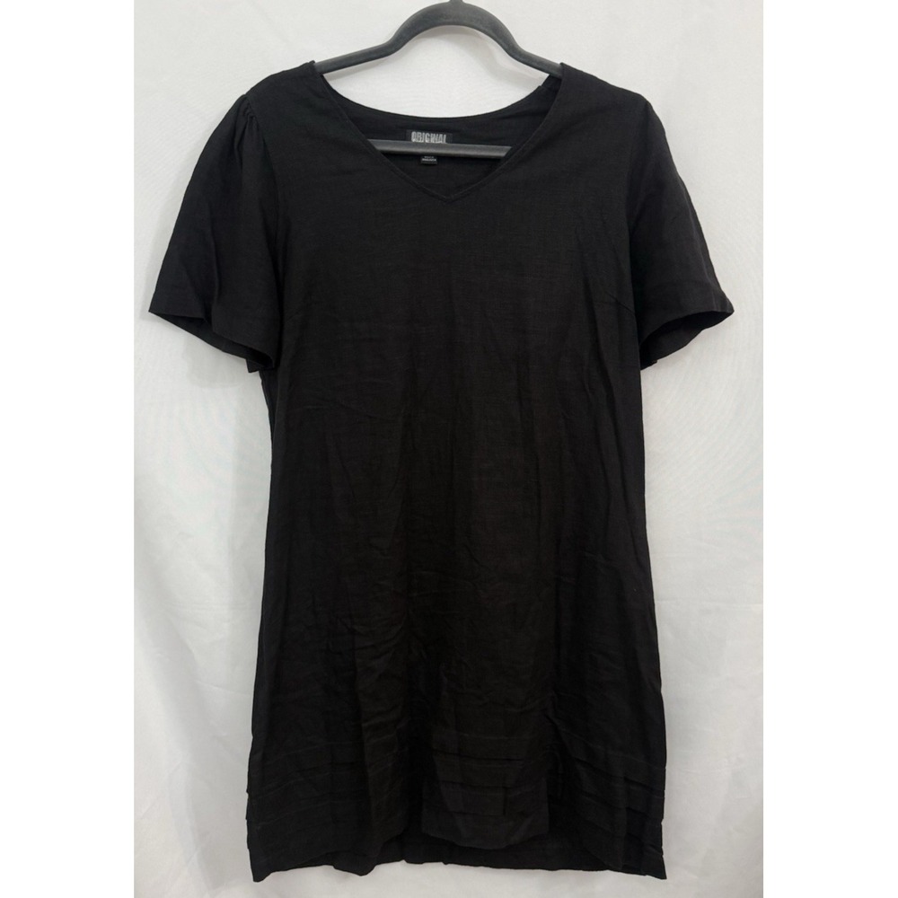 Original Nicole Miller Black Linen Blend Dress Tiered Hem Womens Size M